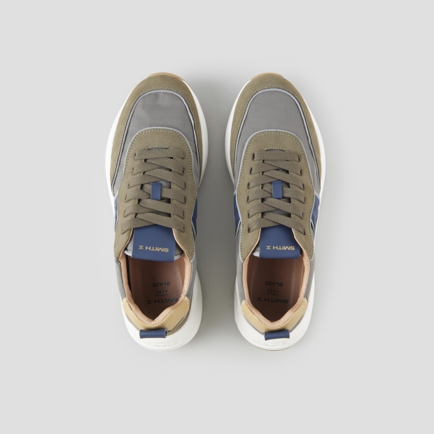 Sneakers Alexander Smith blaze man in green suede and nylon with blue side logo - 5