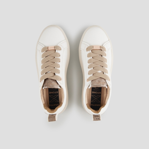 Sneakers Alexander Smith stone woman in white with brown laminated heel and beige sole - 4