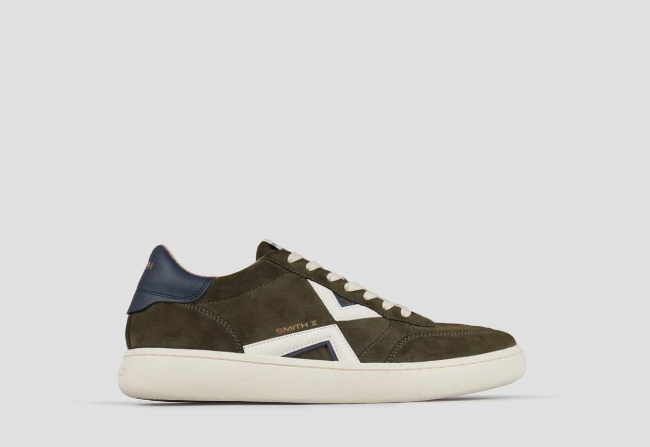 Sneakers Alexander Smith ocean man in green suede with white side logo and blue heel - 1