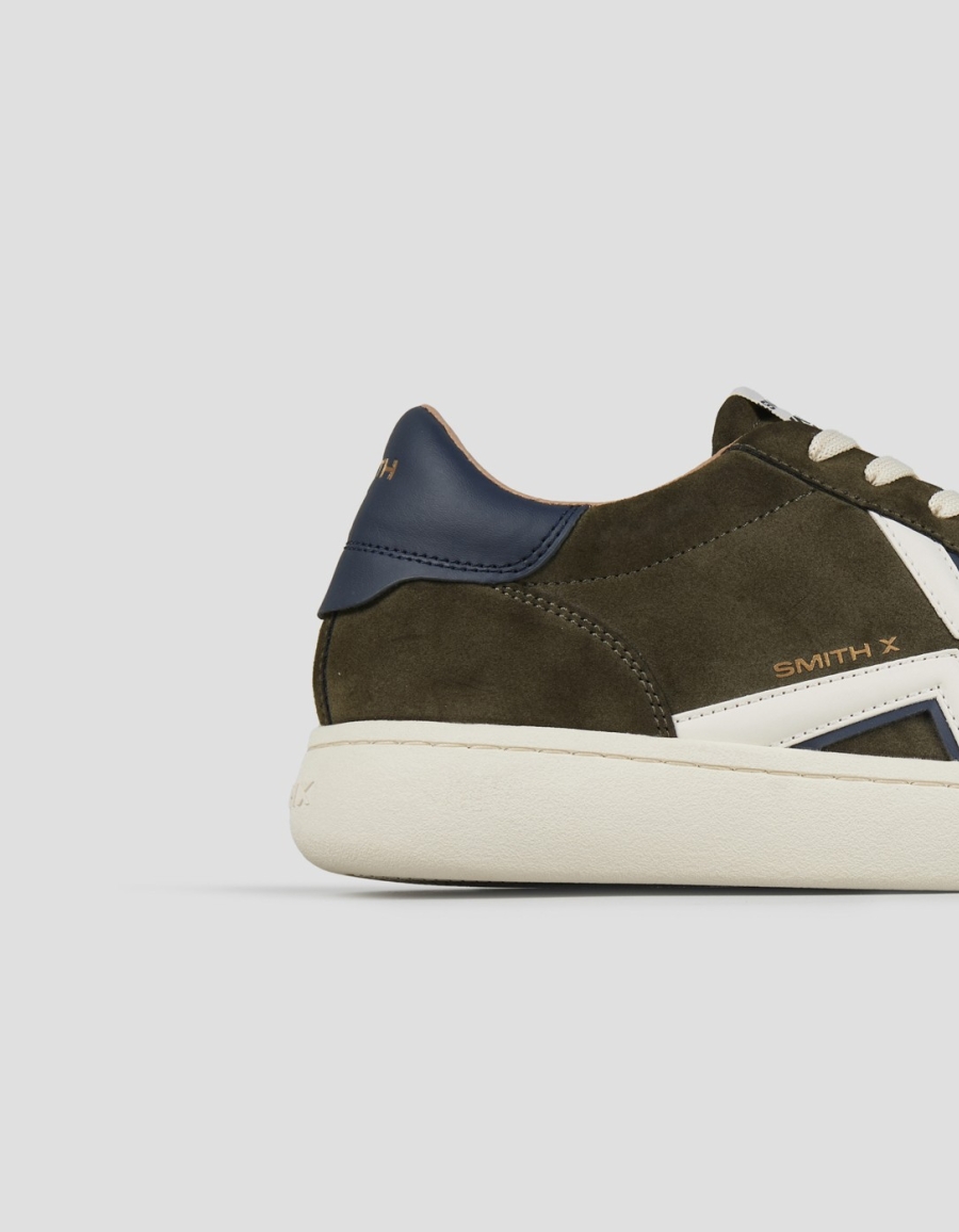 Sneakers Alexander Smith ocean man in green suede with white side logo and blue heel - 2