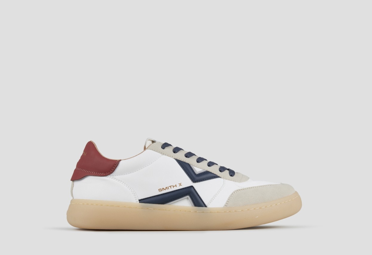 Sneakers Alexander Smith ocean man in white and grey suede details with blue side logo and red heel - 1