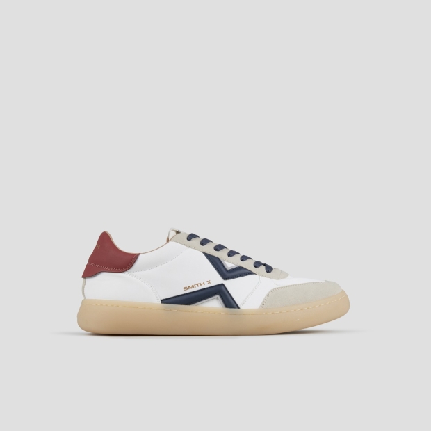 Sneakers Alexander Smith ocean man in white and grey suede details with blue side logo and red heel - 1