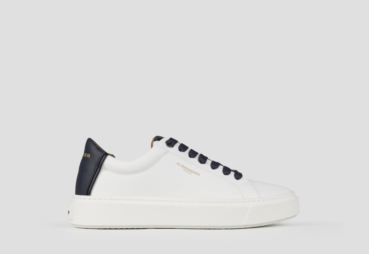 Sneakers Alexander Smith london man in white smooth leather and blue heel - 1