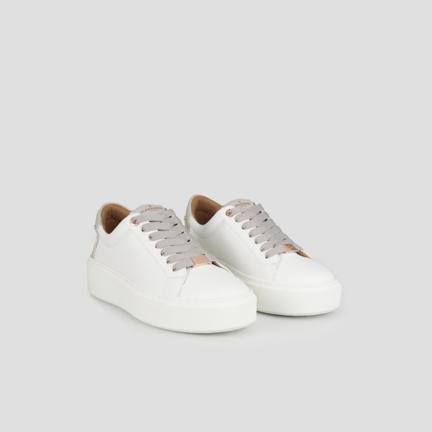 Sneakers Alexander Smith london high woman in smooth white leather and grey palmellato leather heel - 3