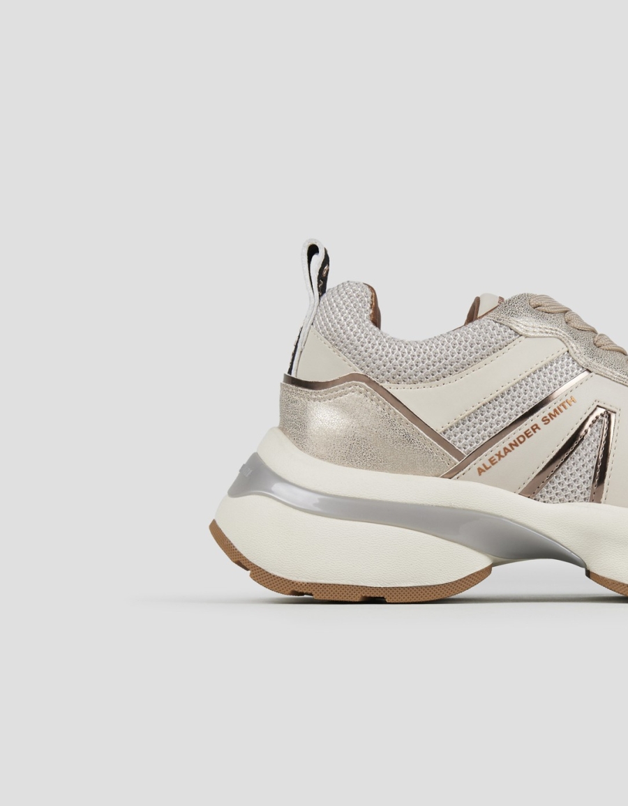 Sneakers Alexander Smith victoria woman in ivory mesh and dusty laminated with gold details - 2