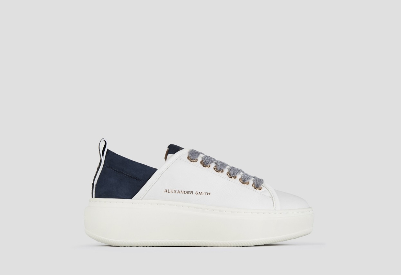Sneakers Alexander Smith wembley high woman in white leather and blue suede heel - 1