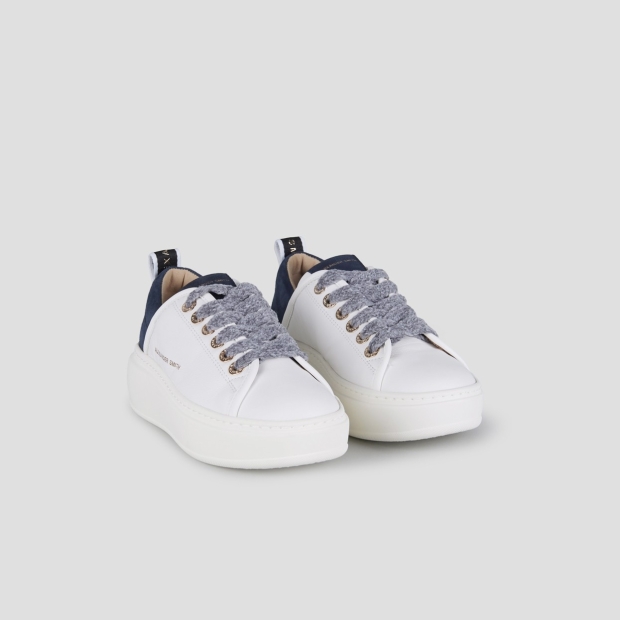 Sneakers Alexander Smith wembley high woman in white leather and blue suede heel - 3