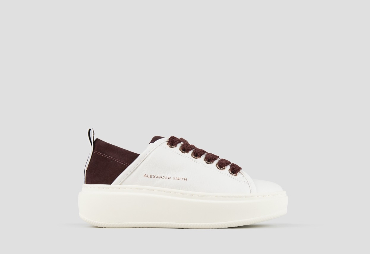 Sneakers Alexander Smith wembley high woman in smooth white leather and bordeaux suede heel - 1