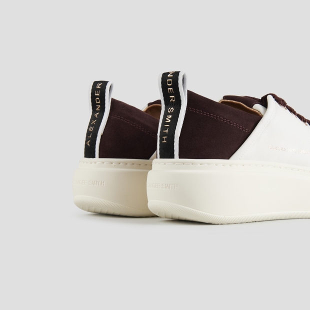 Sneakers Alexander Smith wembley high woman in smooth white leather and bordeaux suede heel - 4