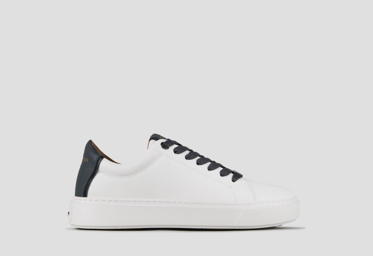 Sneakers Alexander Smith london man in white smooth leather and dark avio heel - 1