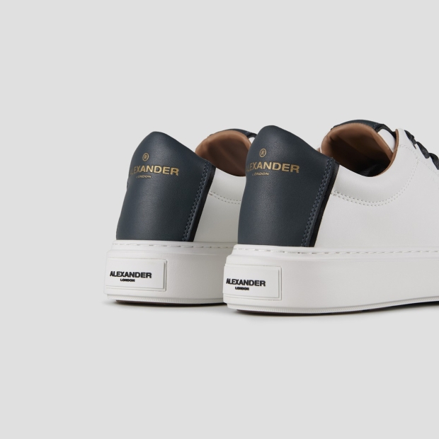 Sneakers Alexander Smith london man in white smooth leather and dark avio heel - 4