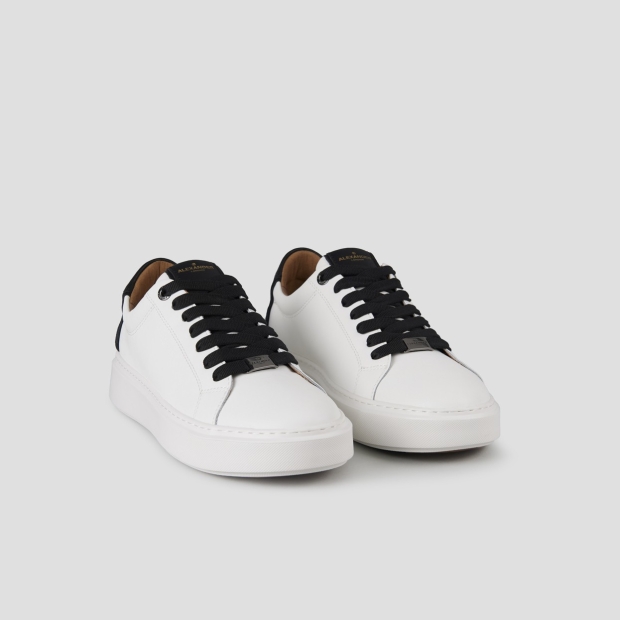 Sneakers Alexander Smith london man in white smooth leather and black heel - 3