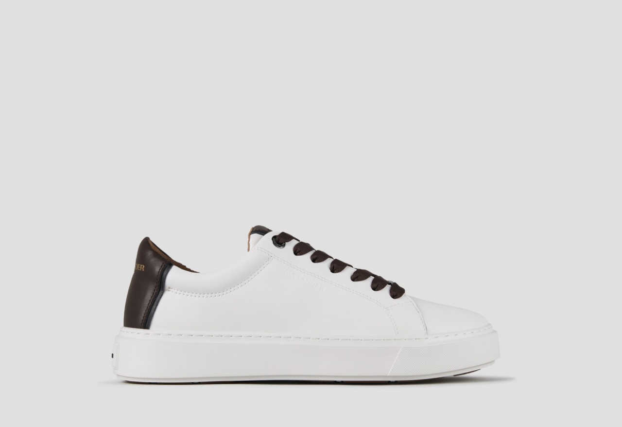 Sneakers Alexander Smith london man in white smooth leather and dark brown heel - 1