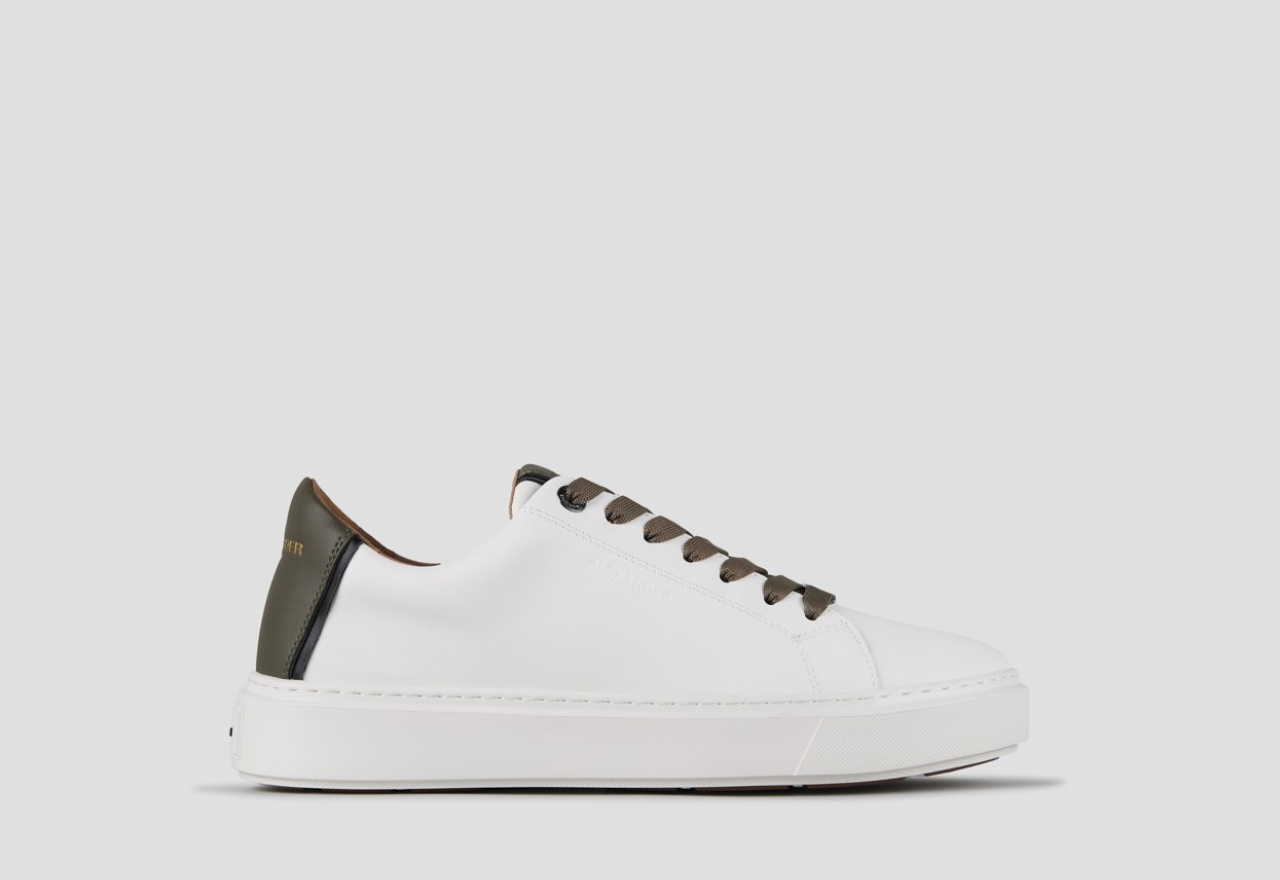Sneakers Alexander Smith london man in white smooth leather and military green heel - 1