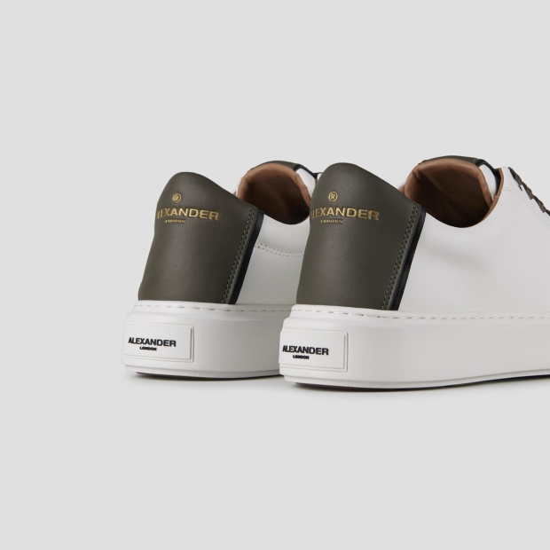 Sneakers Alexander Smith london man in white smooth leather and military green heel - 4