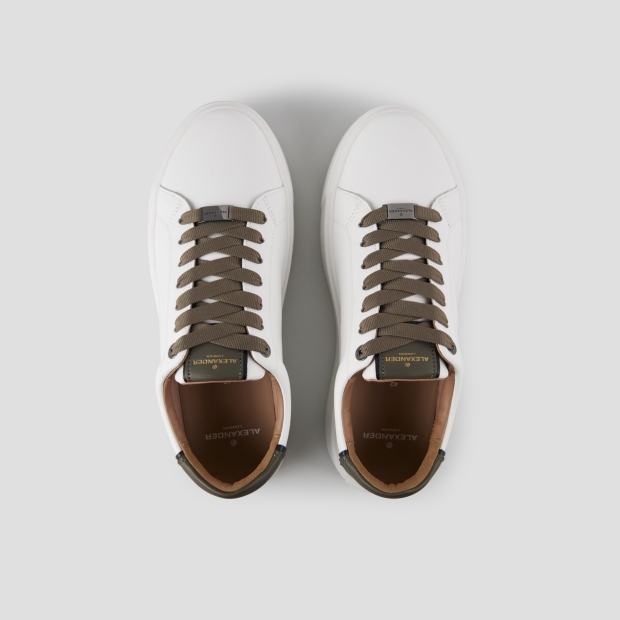 Sneakers Alexander Smith london man in white smooth leather and military green heel - 5