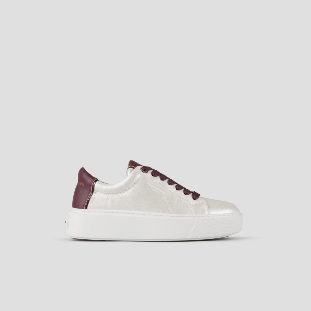 Sneakers Alexander Smith london high woman in white pearly bottalata leather and bordeaux heel - 1