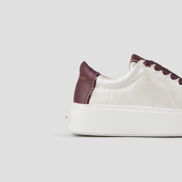 Sneakers Alexander Smith london high woman in white pearly bottalata leather and bordeaux heel - 2