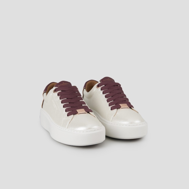 Sneakers Alexander Smith london high woman in white pearly bottalata leather and bordeaux heel - 3