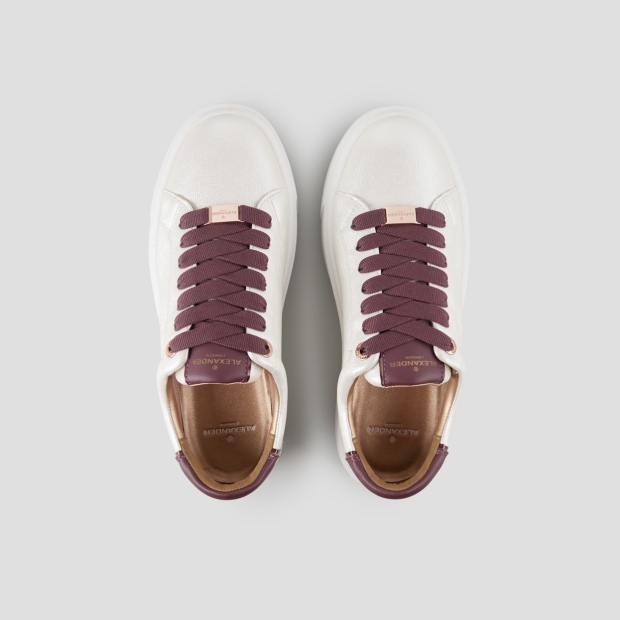 Sneakers Alexander Smith london high woman in white pearly bottalata leather and bordeaux heel - 5