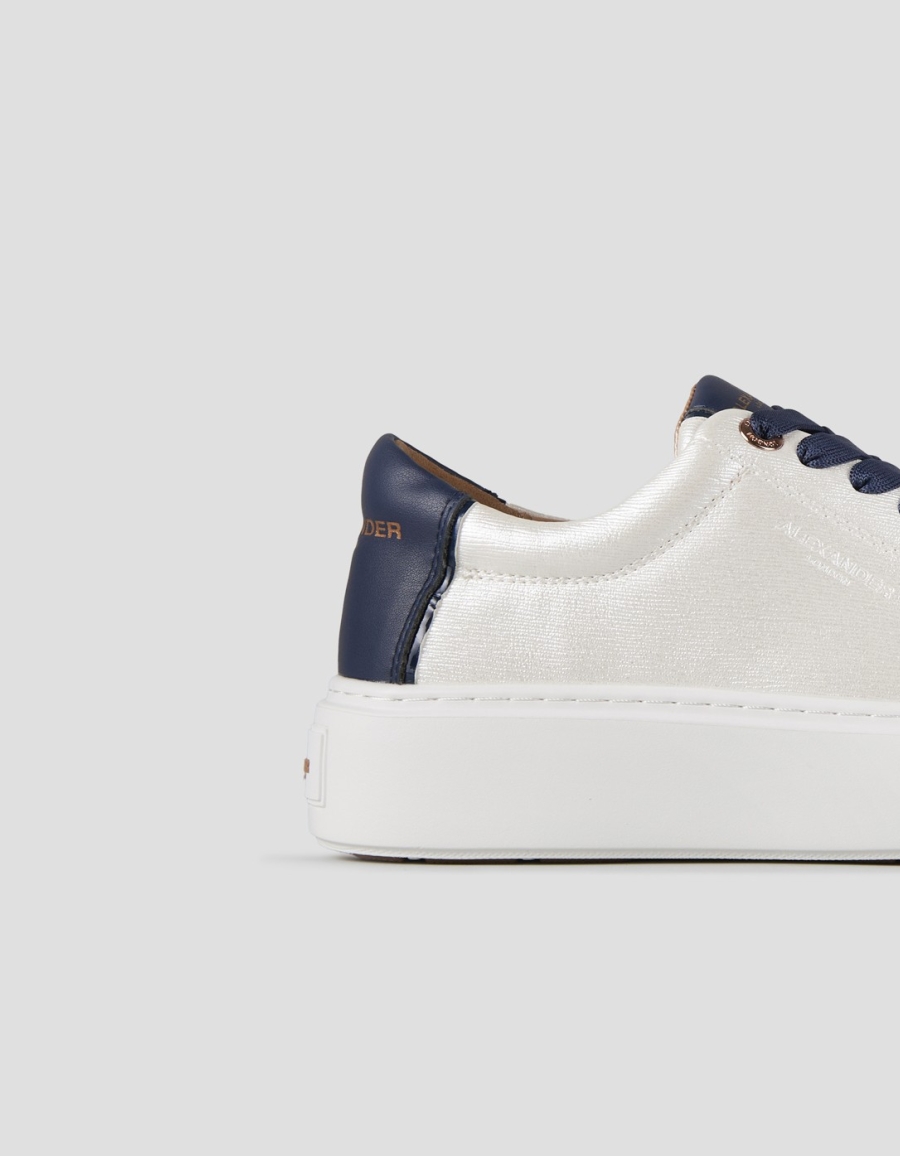 Sneakers Alexander Smith london high woman in white pearly bottalata leather and blue heel - 2