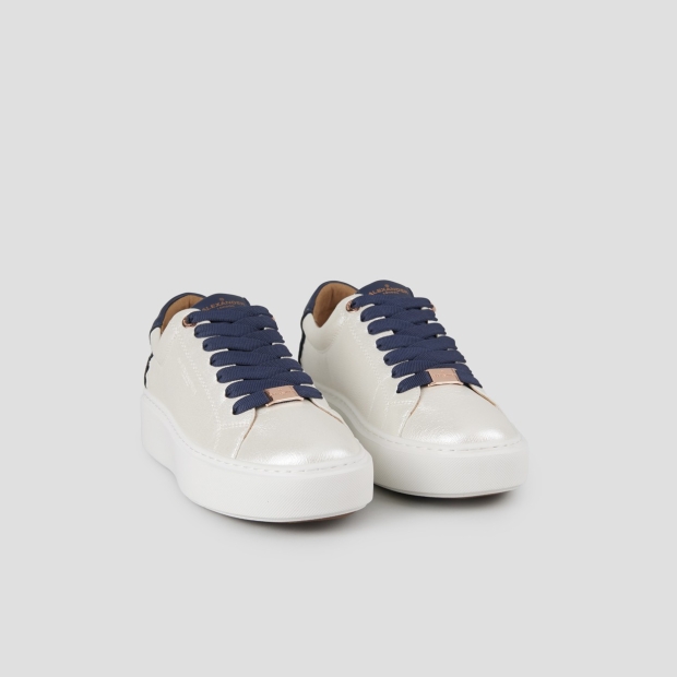 Sneakers Alexander Smith london high woman in white pearly bottalata leather and blue heel - 3