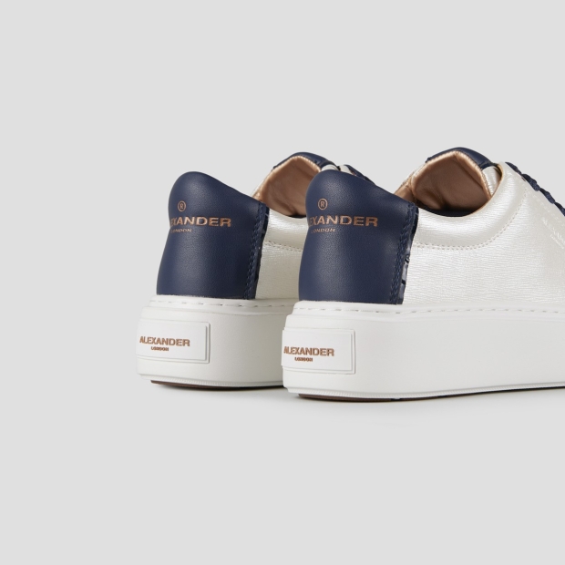 Sneakers Alexander Smith london high woman in white pearly bottalata leather and blue heel - 4