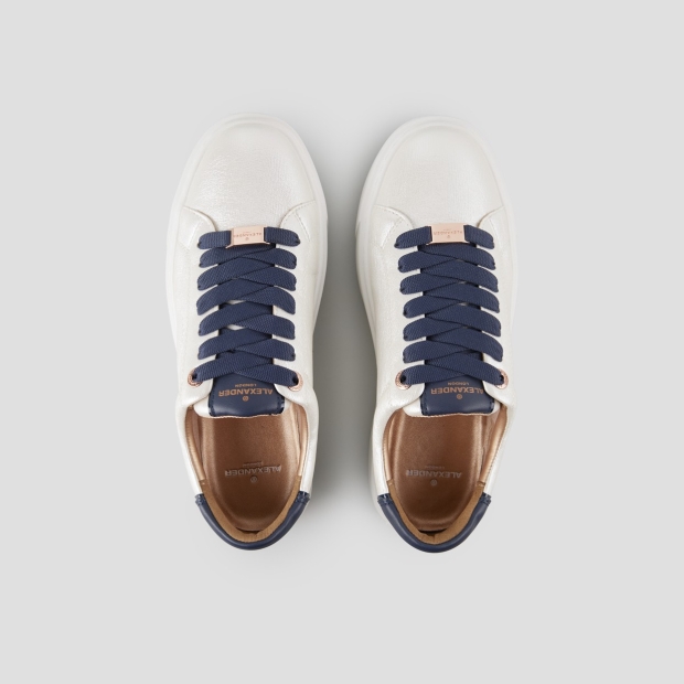 Sneakers Alexander Smith london high woman in white pearly bottalata leather and blue heel - 5