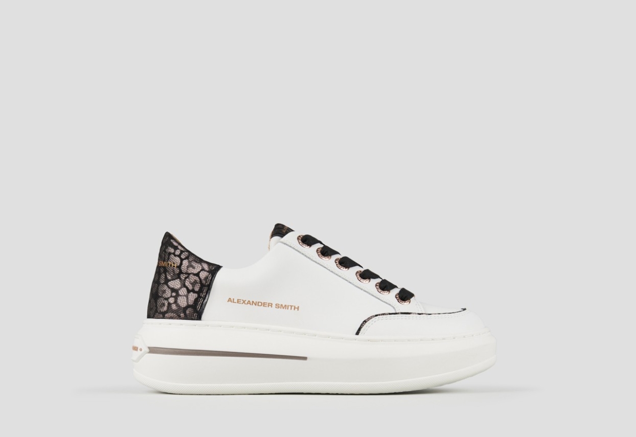 Sneakers Alexander Smith lancaster woman in white leather and spotted laminated bronze heel - 1