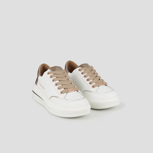 Sneakers Alexander Smith lancaster woman in white leather and beige heel with microstuds - 3