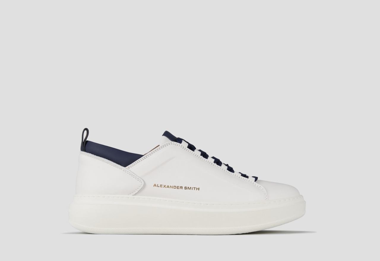 Sneakers Alexander Smith wembley man high frequency in smooth white leather and blue details - 1