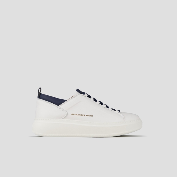 Sneakers Alexander Smith wembley man high frequency in smooth white leather and blue details - 1