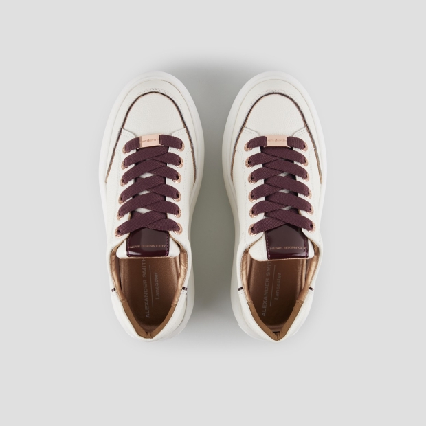 Sneakers Alexander Smith lancaster woman in white bottalato leather and bordeaux details - 5