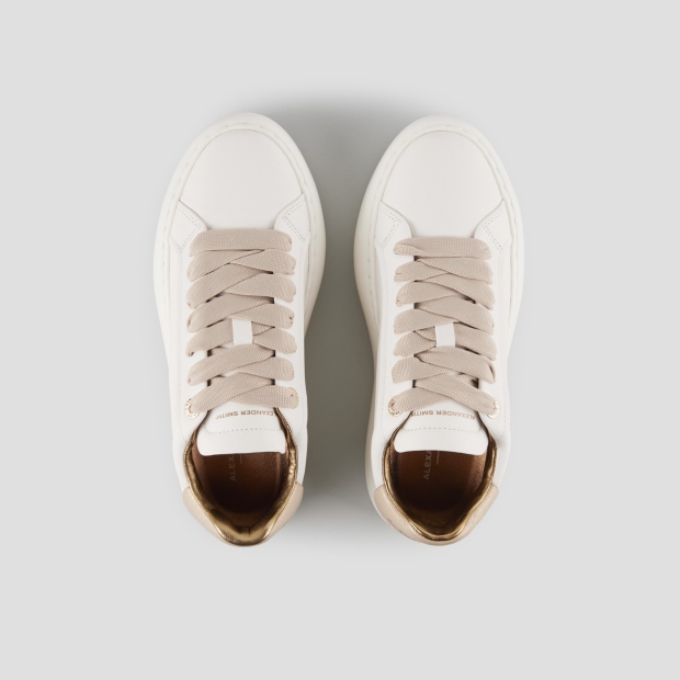 Sneakers Alexander Smith soho woman in smooth white leather with gold laminated cracklè heel - 5