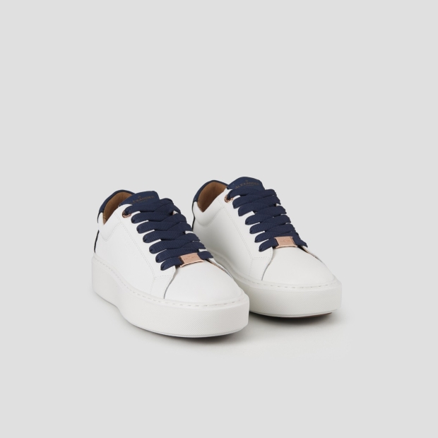 Sneakers Alexander Smith london high woman in smooth white leather and blue palmellato leather heel - 3
