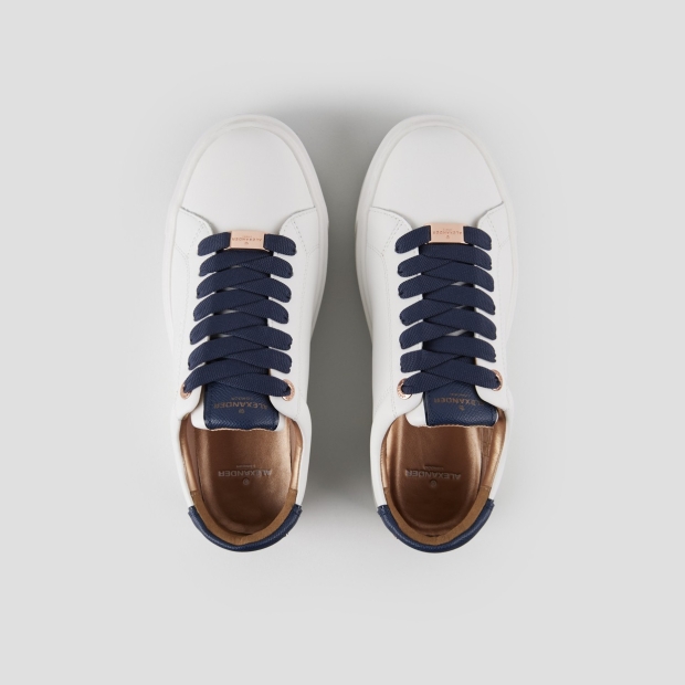 Sneakers Alexander Smith london high woman in smooth white leather and blue palmellato leather heel - 5