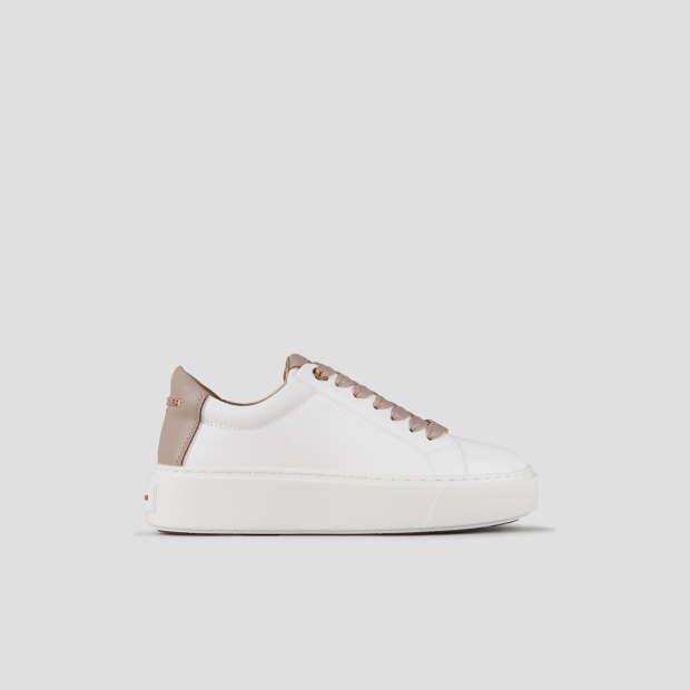 Sneakers Alexander Smith london high woman in smooth white leather and beige palmellato leather heel - 1