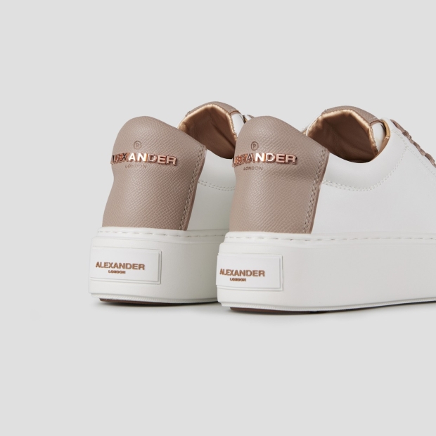 Sneakers Alexander Smith london high woman in smooth white leather and beige palmellato leather heel - 4