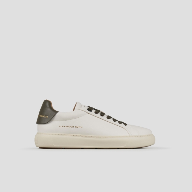 Sneakers Alexander Smith soho man in smooth white leather with green back and laces - 1