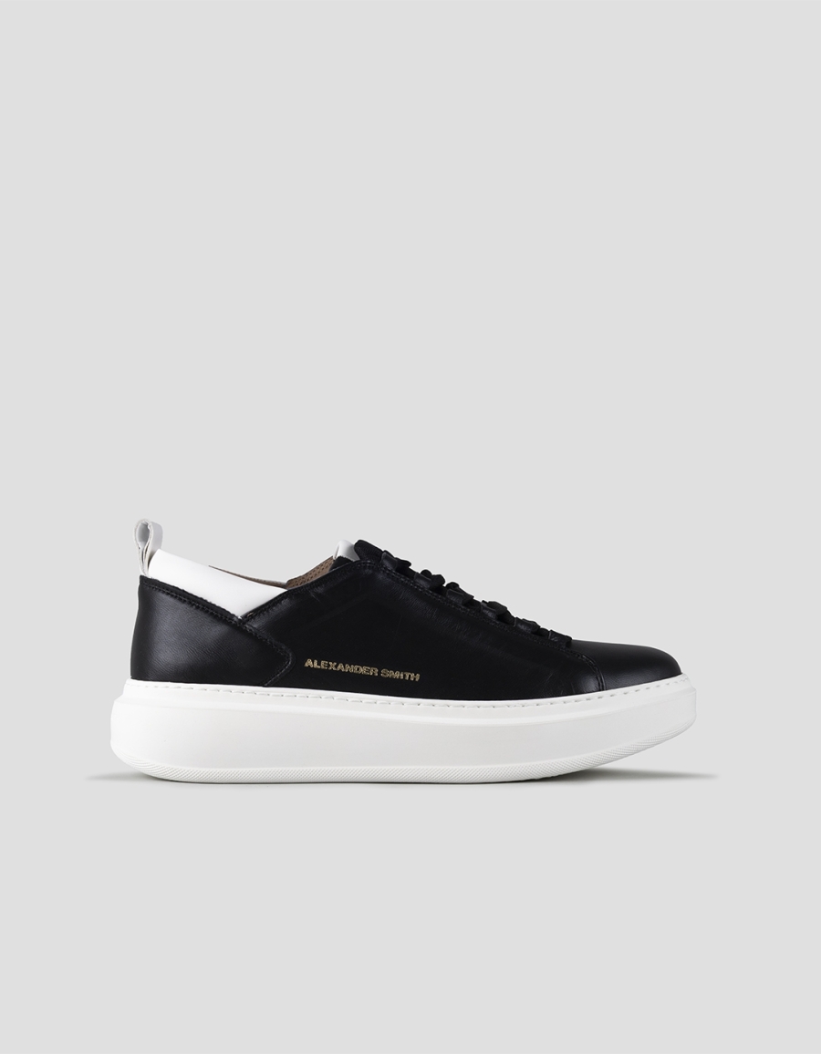 Sneakers Alexander Smith wembley man high frequency in smooth black leather and white details - 1