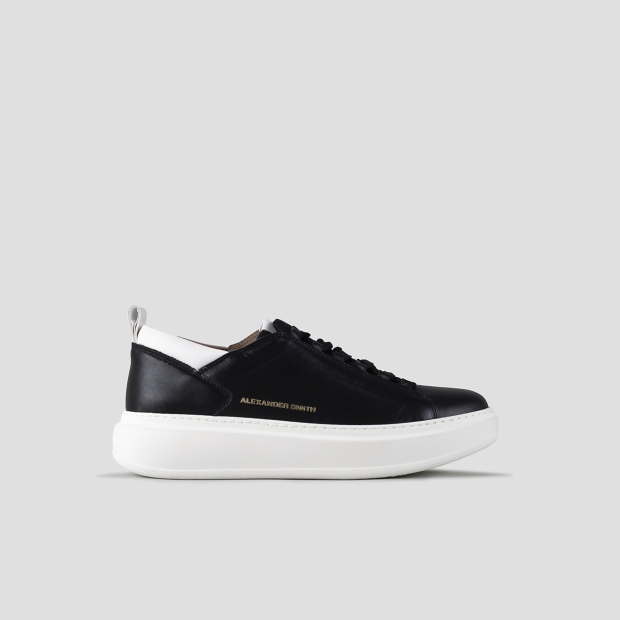 Sneakers Alexander Smith wembley man high frequency in smooth black leather and white details - 1