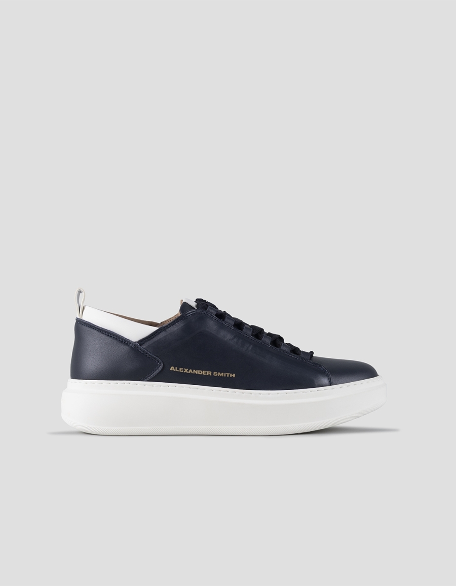 Sneakers Alexander Smith wembley man high frequency in smooth blue leather and white details - 1