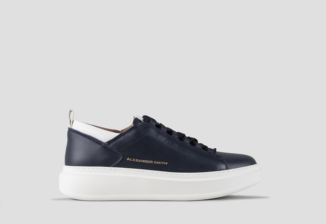 Sneakers Alexander Smith wembley man high frequency in smooth blue leather and white details - 1
