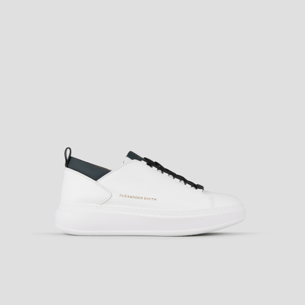 Sneakers Alexander Smith wembley man in smooth white leather and dark green details - 1