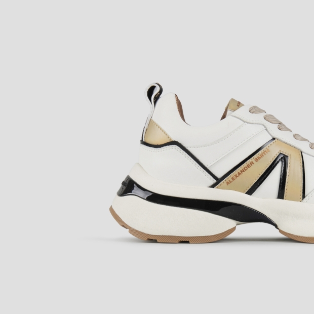 Sneakers Alexander Smith victoria woman in white leather with side logo and details in gold - 2
