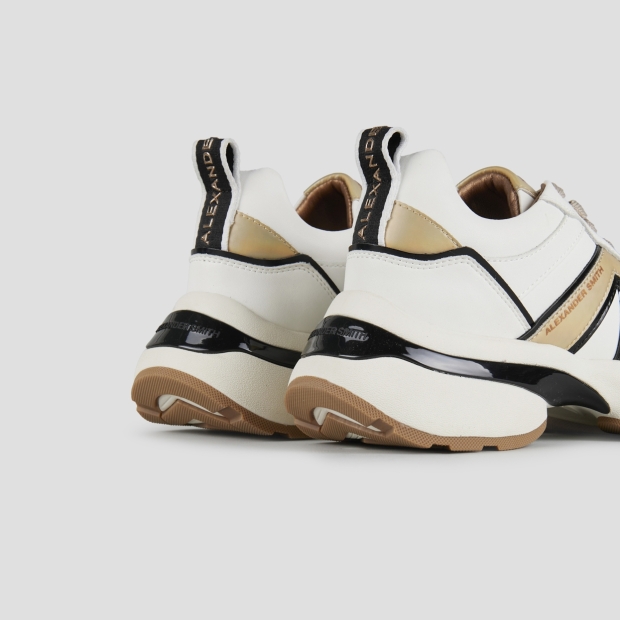 Sneakers Alexander Smith victoria woman in white leather with side logo and details in gold - 4