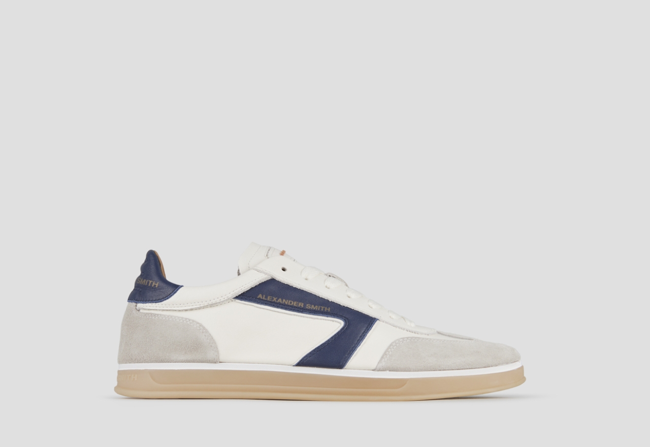 Sneakers Alexander Smith thames man in white leather, grey suede and blue logo - 1