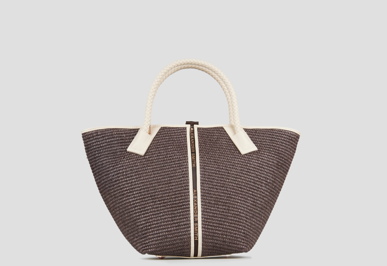 Sneakers Alexander Smith lauren medium handbag with shoulder strap in brown raffia and woven handle - 1
