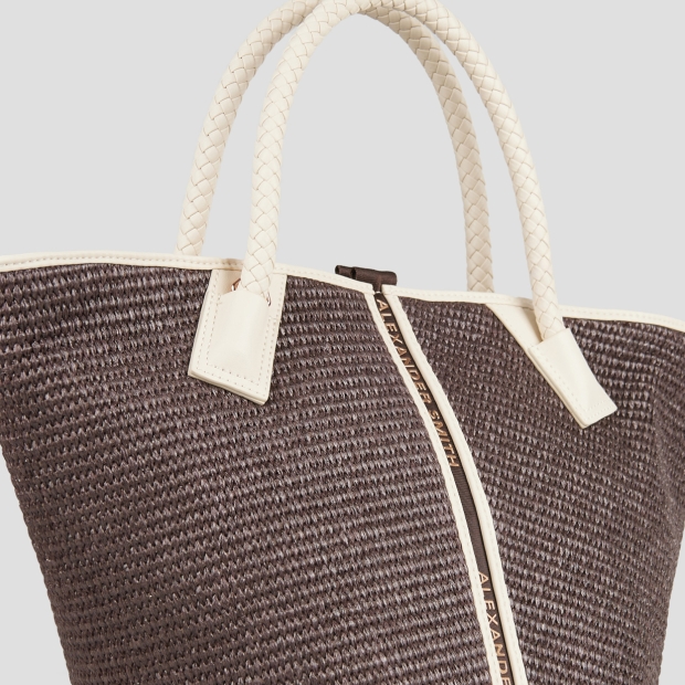 Sneakers Alexander Smith lauren medium handbag with shoulder strap in brown raffia and woven handle - 5