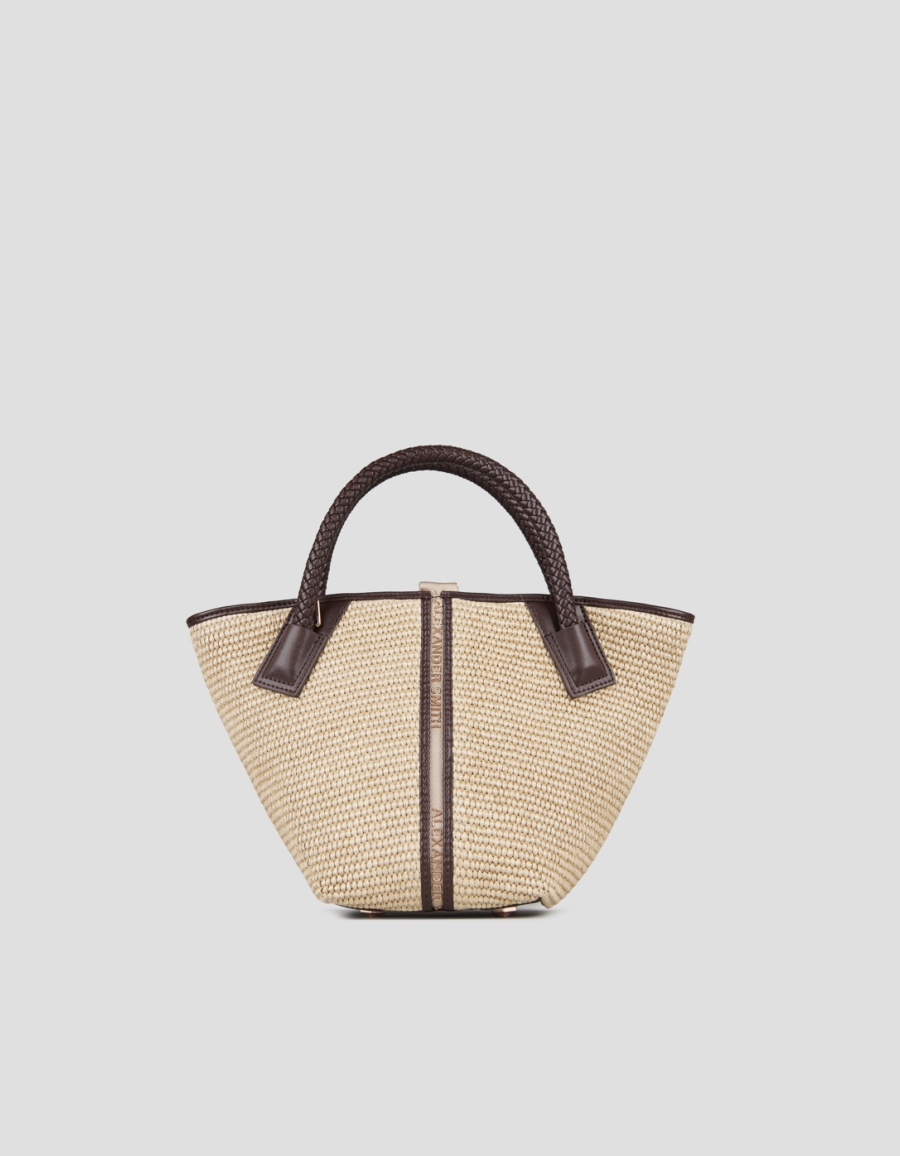 Sneakers Alexander Smith lauren small handbag with shoulder strap in beige raffia and woven brown handle - 1